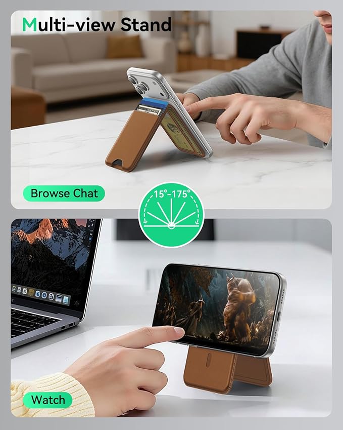 for MagSafe Wallet with Stand, 5 Card Holder, Slim Leather Magnetic Wallet for iPhone 17/16/15/14/13/12 Pro Max Plus Air Series, 3 Card Slots & 1 Cash Slot,Coffee