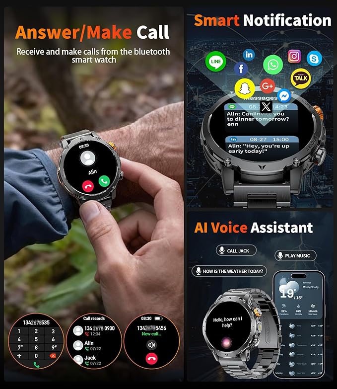 LIGE Smart Watches for Men,1.7" Smartwatch with 1000mah Battery,Flashlight,Bluetooth Call,100+ Sports Modes,Health Tracker,IP68 Waterproof,Smart Watch for Android iOS(3 Straps 2 Chargers)