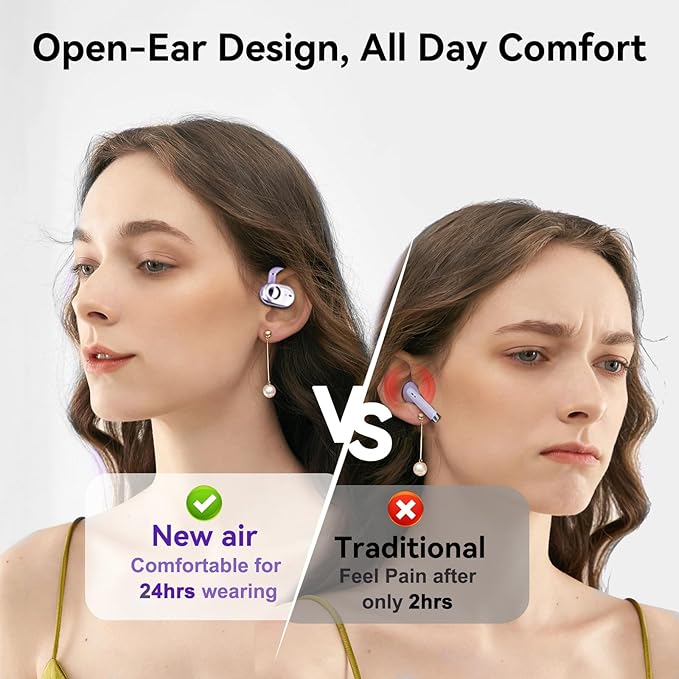 Over Open Ear Earbuds Headphones Bluetooth Wireless Outside Out of Ear Buds Hook for Runners Wrap Around Ears Air Bone Conduction Headsets Workout Sports Eabuds Earphones with Earhooks Black