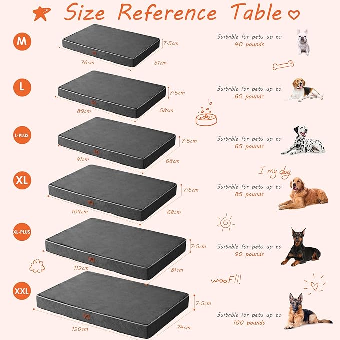 EHEYCIGA Memory Foam Dog Bed Orthopedic 35"x23"，Waterproof Pet Bed for Larged Size Dogs ，Washable Pet Mat with Removable Cover,Dark Grey