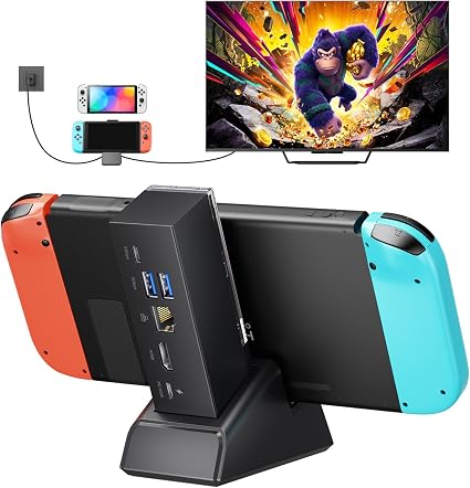 JSAUX Switch Dock 7-in-1, Portable TV Dock with 4K@120Hz HDMI, Gigabit Ethernet, USB A and USB C 3.1, 100W PD Charging, Travel Docking Station Compatible with Switch - HB0704