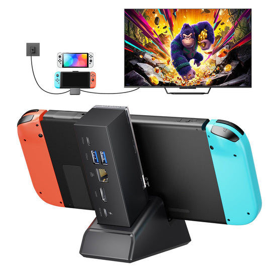 JSAUX Switch Dock 7-in-1, Portable TV Dock with 4K@120Hz HDMI, Gigabit Ethernet, USB A and USB C 3.1, 100W PD Charging, Travel Docking Station Compatible with Switch - HB0704