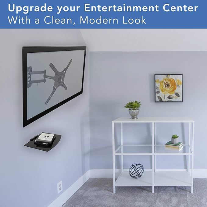 Mount-It! TV Mount with Shelf | Full Motion TV Wall Mount with Floating Entertainment Shelf for Cable Box, DVR | Single Stud Installation | Fits Televisions Up to 55 Inches, VESA 75x75mm to 400x400mm