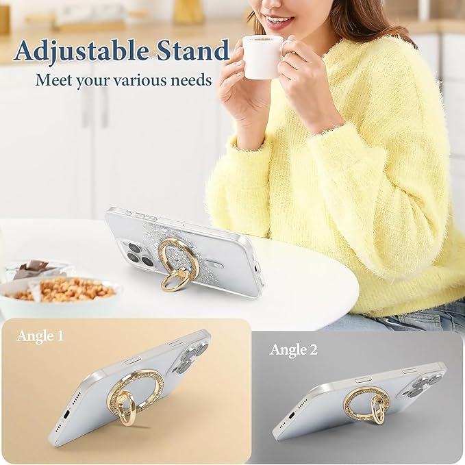 Magnetic Phone Ring for MagSafe Grip [Super Magnet] Gold Twinkle Design Ring Holder Stand, magsafe pop Socket, Mag Safe Accessory for iPhone 16/15/14/13 Pro Max Plus, Gold