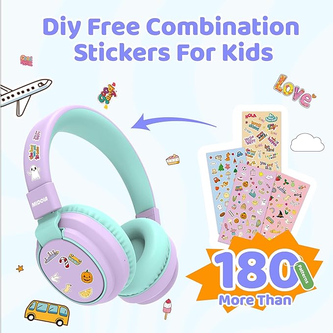 MIDOLA Kids Headphones Wireless Bluetooth 5.4 68H Play Time Volume Limit 85/94dB Over-Ear Foldable Headset,Type-C Fast Charging,with Wired Aux Mic for Toddler Boy Girl Pad Tablet Light Purple