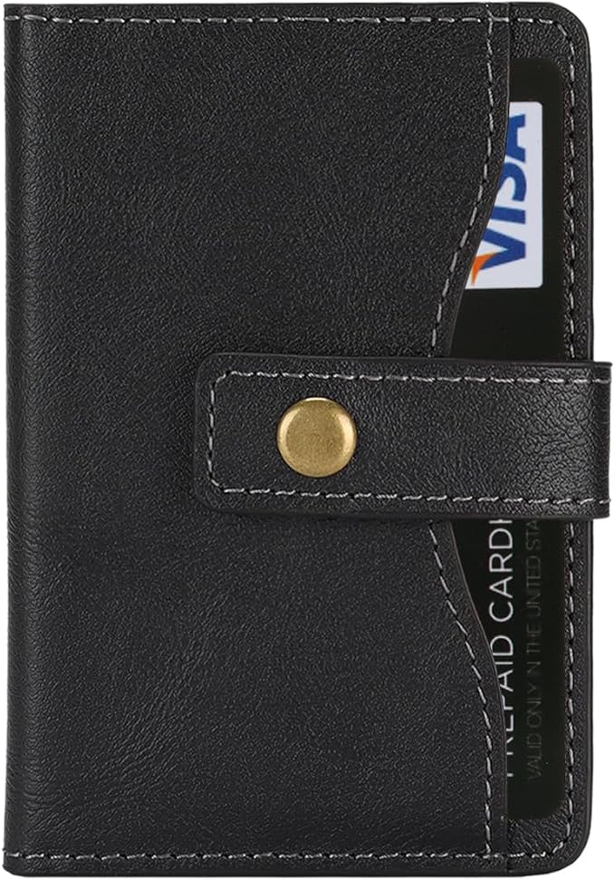 Ultra-Thin Magnetic Wallet Card Holder for iPhone and All MagSafe Protective Cases，Premium PU leather, powerful magnetic closure, stand function, 6 card slots (Black)