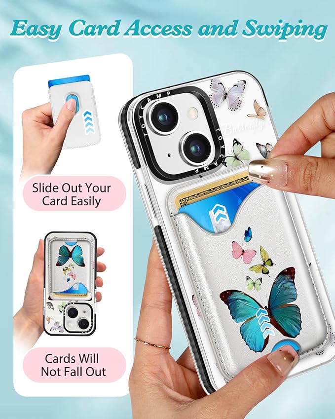 Toycamp for iPhone 15 Case - Compatible with Magsafe with Credit Card Holder Wallet Magnetic Cute Women Teen Girls Kawaii Girly Unique Butterfly Design Pretty Phone Cover for Apple 15 6.1"