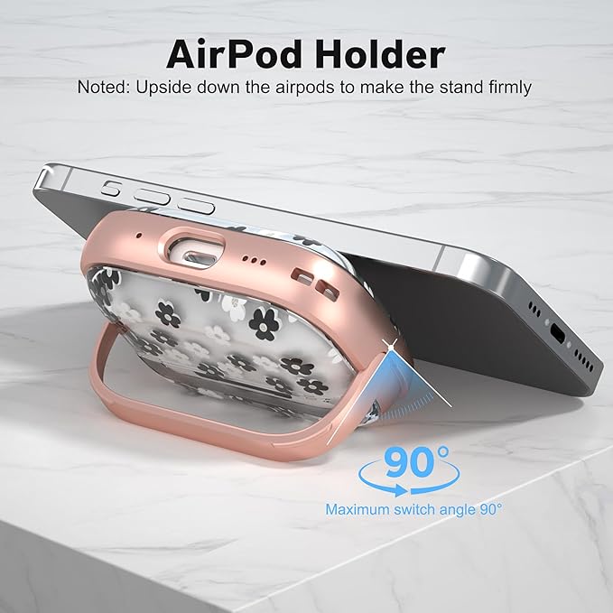 Maxjoy for AirPods Pro 2nd/1st Generation Case, Cute AirPod Pro 2 Case with Safety Lock Hard iPod Pro Cover for Women Men with Keychain for AirPod Pro Cover(2023/2022/2019), Flower