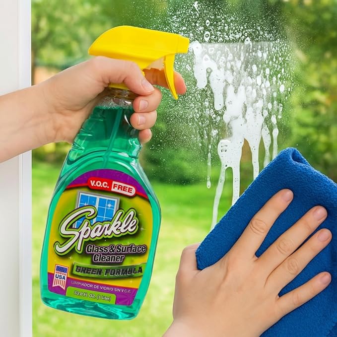 Sparkle Glass Cleaner Green Formula, Streak-Free Window, Mirror & Glass Surface Cleaner, 1 Gallon 128 Fl Oz Refill (Pack of 6)