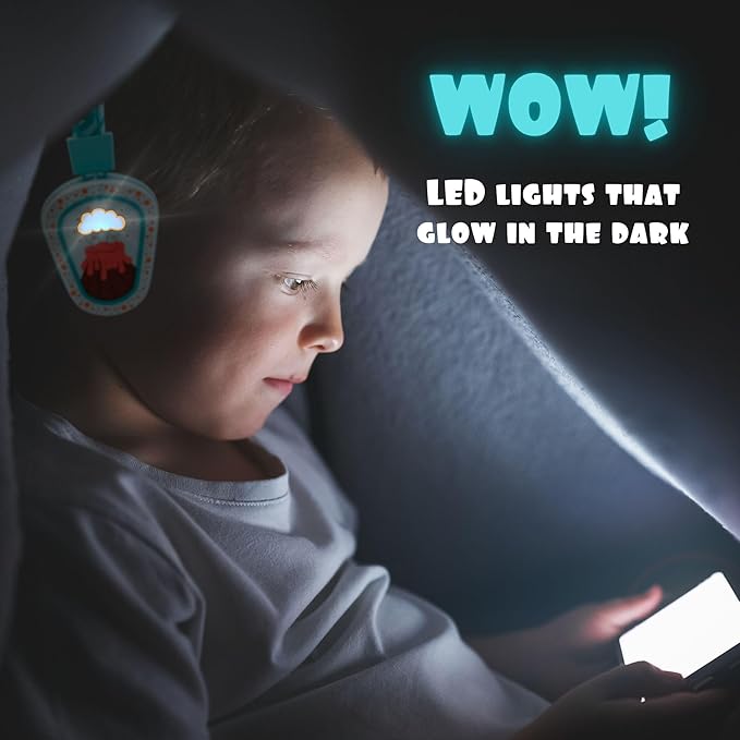 Kidrox® Kids Headphones Wired LED Lights with Microphone, Durable and Flexible, Volume Limited 85/94db Kid Safe Dinosaur Headphones for Kids, Perfect for School or Travel. USB C Wired