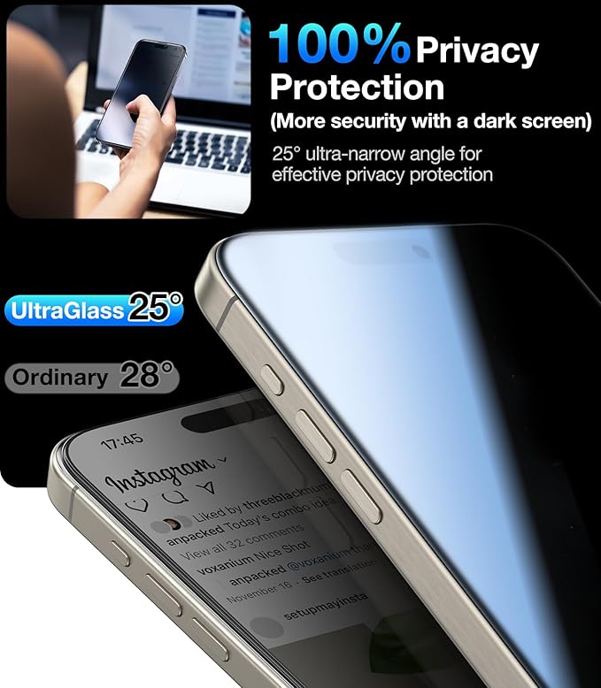 UltraGlass for iPhone 16 Pro Max Privacy (Screen Protector+ Camera Protector) Black Titanium