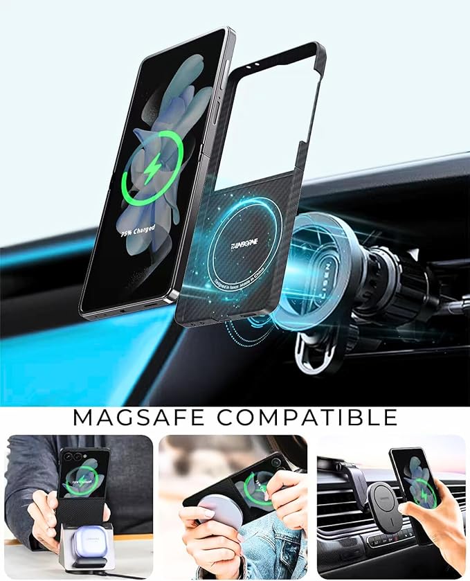 Thinborne Compatible with Samsung Galaxy Z Flip 7 Case, [600D Aramid Fiber] [Magnetic Charging] [Ultra Thin] [Minimalist Style] [Carbon Fiber Textures]
