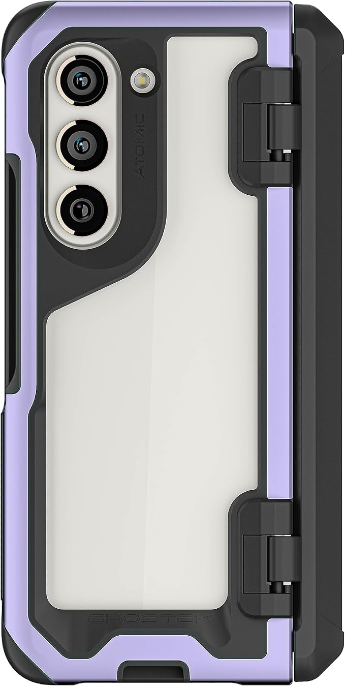 Ghostek ATOMIC slim Samsung Galaxy Fold 5 Case Crystal Clear Back with Aluminum Metal Bumper Premium Rugged Tough Heavy Duty Shockproof Protection Phone Cover Designed for 2023 Z Fold5 (7.6") (Purple)