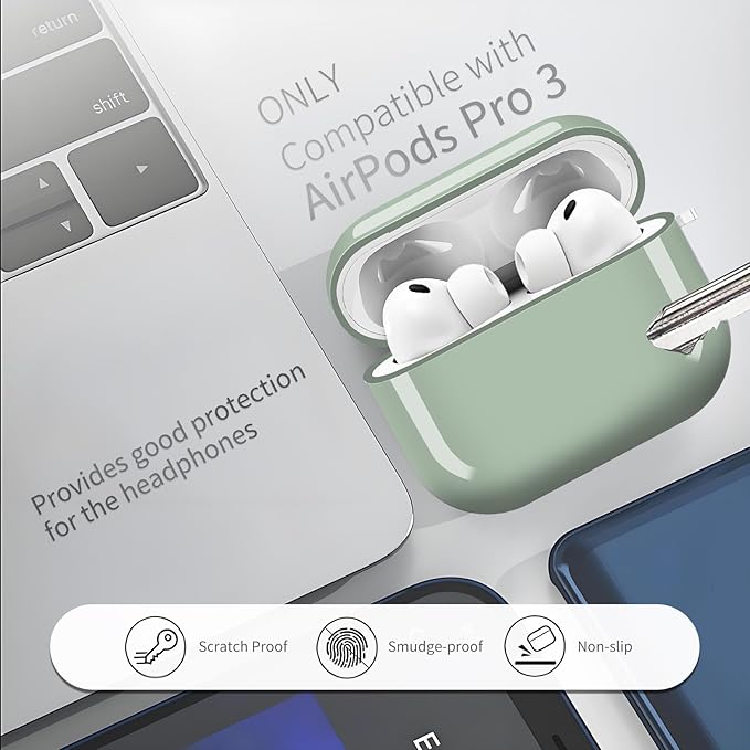 AirPod Pro 3 (2025) Case Cover for Women, Cute Shockproof Protective Case with Gold Round Buckle, Anti-Drop Design Compatible with Apple AirPods Pro 3rd Generation (USB-C Cable) Green