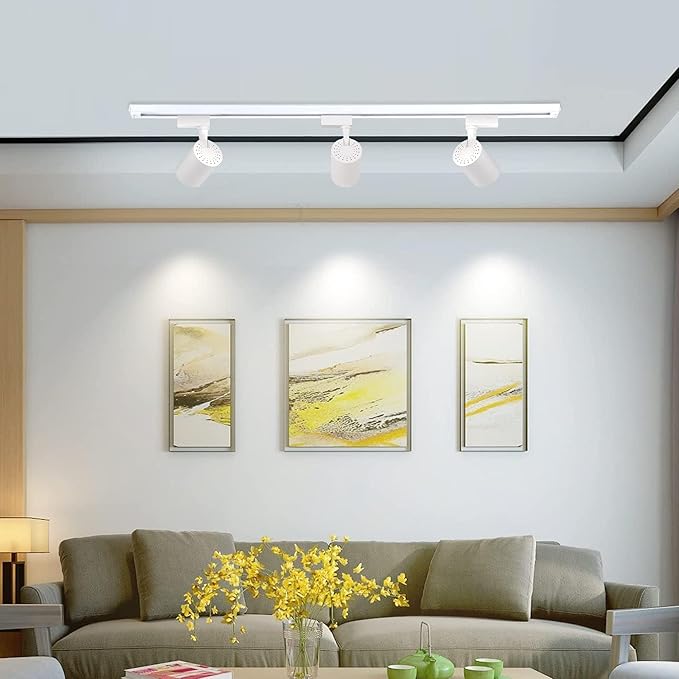 White Super Brightness 6000K Cool Light Dimmable Brightness 25W 2000lm J&L Type LED Track Lighting System with 13 FT Track Rails and Ceiling Spotlight Fixture Installation Package