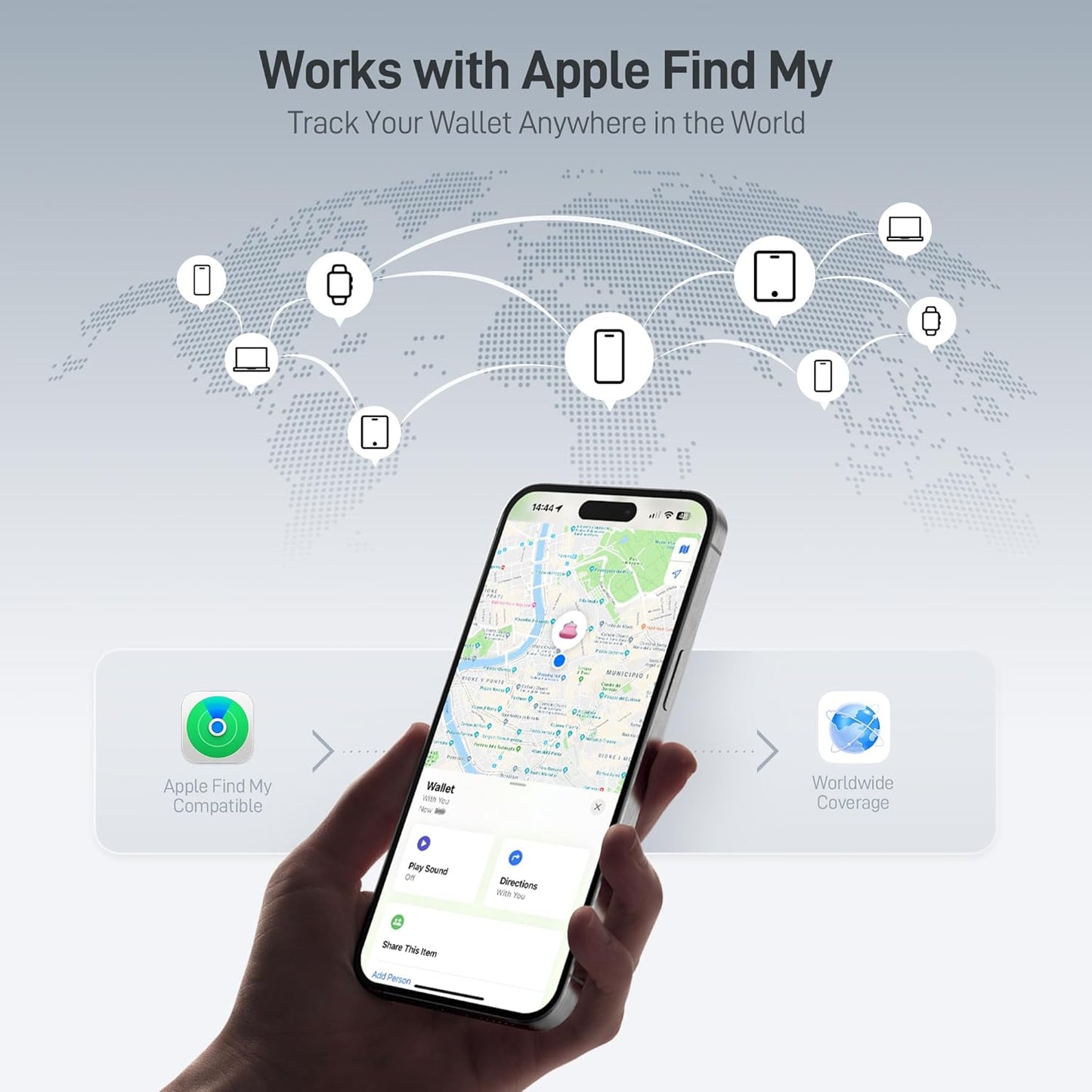 Wallet Tracker Card for Apple Find My, MFi Certified, 6-8 Year Battery & IP67 Water Resistant, NFC & Bluetooth Item Locator for Keys, Bags, Passport, iOS Only, 2 Pack, White