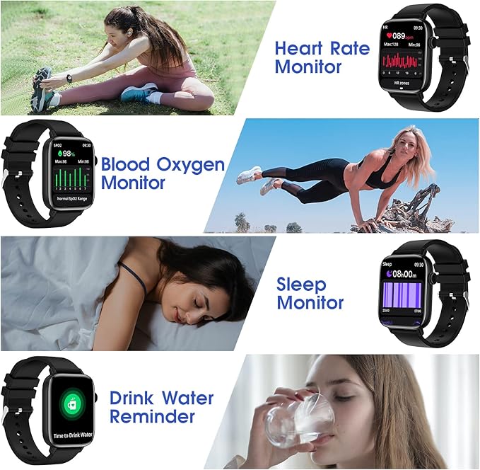 Smart Watch for iPhone/Android Phones (Answer/Make Calls) - 1.9" HD Screen Fitness Tracker : Heart Rate/Sleep Monitor/Pedometer/Calories, Multiple Sports Modes, Waterproof SmartWatch for Men Women