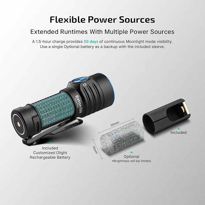 OLIGHT BatonTurbo EDC Flashlight Rechargeable with Magnetic Charging Cable and Lanyard 1000 Lumens Powerful LED Light 510 Meters Long Throw, 5 Modes, IPX8 Waterproof Light for Camping, Hiking (Black)