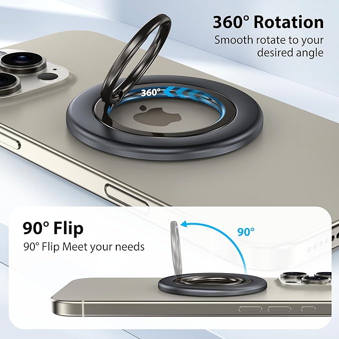 CreaDream 2PC Magnetic Phone Ring Holder for MagSafe, 360° Rotation Magnet Cell Phone Finger Ring Grip Stand, Two-Sided Magnetic Adjustable Kickstand, Compatible with iPhone 16 15 14 13 Series