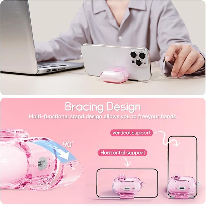 Clear Case for Airpods Pro 2 Case Cover with Safety Lock,Soft TPU Cover with Phone Stand & Cleaning Kit,Cute Bling Keychain for Women Girls-Clear Pink