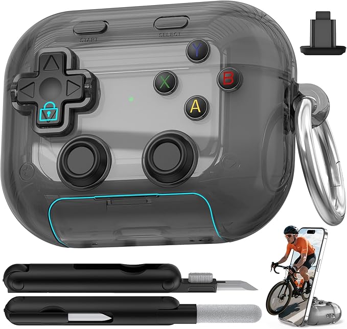 for AirPods Pro 3 Case 2025, with Pressable Button, Safety Lock & Phone Stand for Apple Air Pod Pro 3 Gen Cover, Cool Funny Gifts Case for Women Men to Relief Stress or Pass The Time,Clear Black