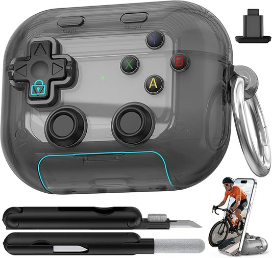 for AirPods Pro 3 Case 2025, with Pressable Button, Safety Lock & Phone Stand for Apple Air Pod Pro 3 Gen Cover, Cool Funny Gifts Case for Women Men to Relief Stress or Pass The Time,Clear Black