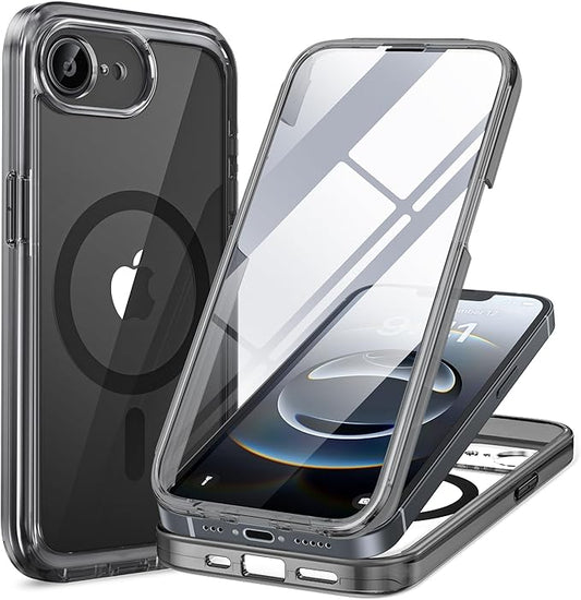 Miracase for iPhone 17e Case & iPhone 16e Case, Full-Body Phone with Built-in Glass Screen Protector, [Magnetic with MagSafe] Military Drop Proof 17 E/ 16 E Cover Bumper 6.1 inch, Clear Black
