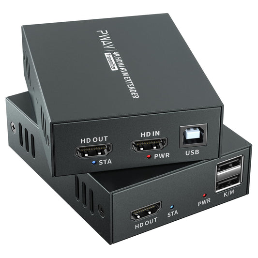 4K@60Hz HDMI KVM USB Extender Over Cat6 Cat7 196ft, HDMI Over Ethernet Extender with Loop Out, POC Single Power, EDID, Transmitter Receiver for DVR NVR Keyboard Mouse Monitor