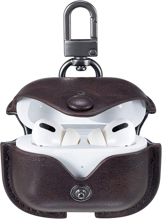 Genuine Leather Case Compatible with AirPods Pro Case 2nd/1st Gen (2023/2022/2019), VOMA Protective Cover for Apple AirPods Pro 2/Pro Wireless Charging Case with Keychain and Snap Lock Chocolate Brown