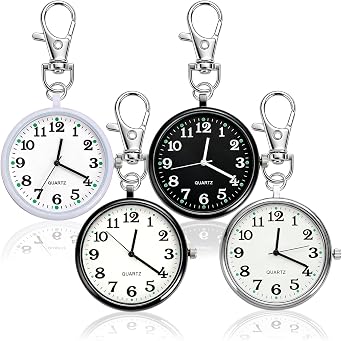 4Pcs Pocket Watch Keychain, Small Quartz Pocket Watches for Women and Men