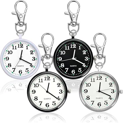 4Pcs Pocket Watch Keychain, Small Quartz Pocket Watches for Women and Men