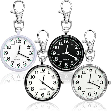 4Pcs Pocket Watch Keychain, Small Quartz Pocket Watches for Women and Men