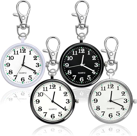 4Pcs Pocket Watch Keychain, Small Quartz Pocket Watches for Women and Men