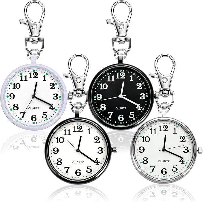 4Pcs Pocket Watch Keychain, Small Quartz Pocket Watches for Women and Men