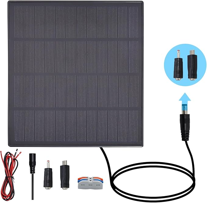 KBT 6V3W Waterproof Solar Panel with Type-C Port & DC3.5mm Port & Adjustable Bracket, Portable Solar Charger for Ring Security Camera Outdoor, Rechargeable Battery Powered Cam, Hunting Cam