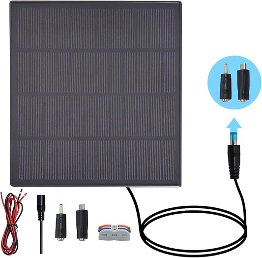 KBT 6V3W Waterproof Solar Panel with Type-C Port & DC3.5mm Port & Adjustable Bracket, Portable Solar Charger for Ring Security Camera Outdoor, Rechargeable Battery Powered Cam, Hunting Cam