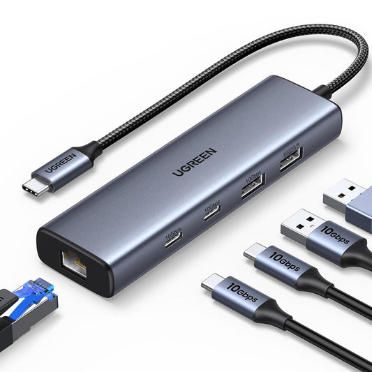 UGREEN USB C to Ethernet Adapter, 10Gbps Data Port 5-in-1 Hub Ethernet