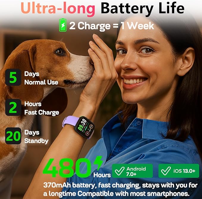 Smart Watch with Bluetooth Calls 1.83 inch Health Fitness Tracker Heart Rate Blood Pressure SpO2 Sleep Monitor 100 Plus Sports Modes IP68 Waterproof for Men Women Purple