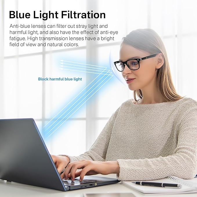 Smart Glasses for Men and Women, Blue Light Filtering Lenses, Bluetooth Audio Glasses with Mic & Speakers, Touch & Voice Assistant Compatible - Up to 6 Hrs Battery, for Office, Driving