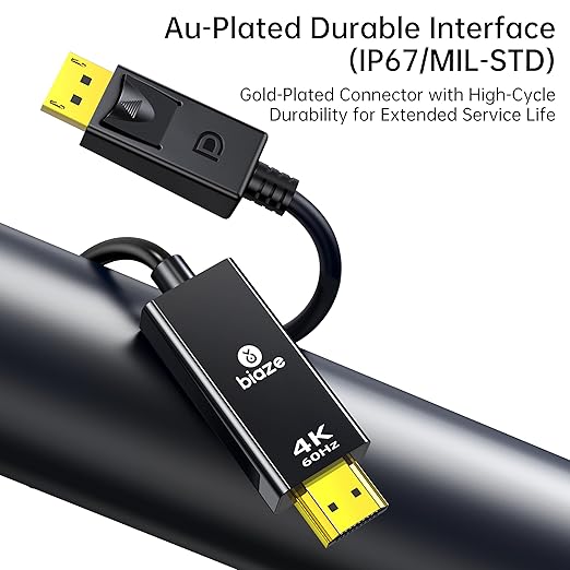 DP to HDMI Cable 4K 60Hz Gold Plated, 10ft/3m DisplayPort to HDMI Male to Male Adapter Cable for PC Laptop TV Monitor Projector, Gold Plated Interface(DisplayPort to HDMI)