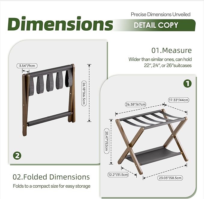 Luggage Rack, Set of 2, Folding Suitcase Stand with Storage Shelf, Premium Bamboo Luggage Holder for Guest Room, Bedroom, Hotel, Closet, Holds up to 135 lb (Walnut)