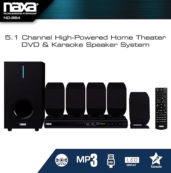 Naxa Electronics ND-864 5.1 Channel High-Powered Home Theater DVD & Karaoke Speaker System