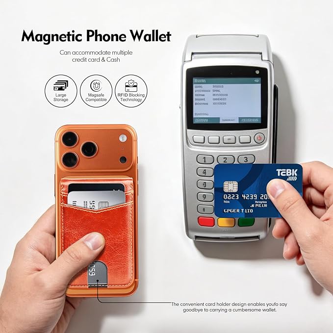 Compatible with Magsafe Case with Card Holder for Men Women Magnetic Ultra-Thin Wallet Bracket Adjustable Bracket for iPhone 17/16/15/14/13/12 Pro/Pro Max/PlusSeries,Orange