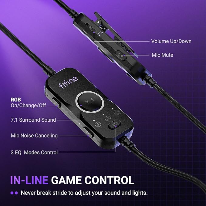 FIFINE Wired Open Back Gaming Headset, Open Acoustic Audio,Customizable RGB,USB in-Line Control, 7.1 Surround Sound, Over-Ear Gamer Headphone with Detachable Mic for PC PS5/PS4, Laptop, Mac - H19BP