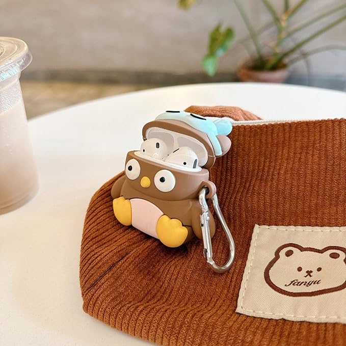 Case Compatible with Airpods Pro/Pro2, 3D Cute Kawaii Owl Design Earbuds Cover, Kids Boys Girls Portable Accessories Soft Silicone Wireless Earphone Shockproof Protector for Gifts Brown