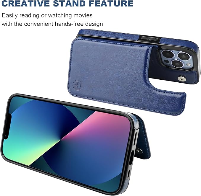 ONETOP Compatible with Magsafe for iPhone 13 Pro Wallet Case with Card Holder, PU Leather Kickstand RFID Blocking Case, Double Magnetic Clasp and Durable Shockproof Cover 6.1 Inch (Blue)