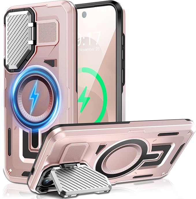 Camera Stand Case for Galaxy S25 Edge, [Compatible with MagSafe][Lens Cover] 2025 Version Military Grade Protective Soft Case for Samsung Galaxy S25 Edge 6.7" Men Women, Pink