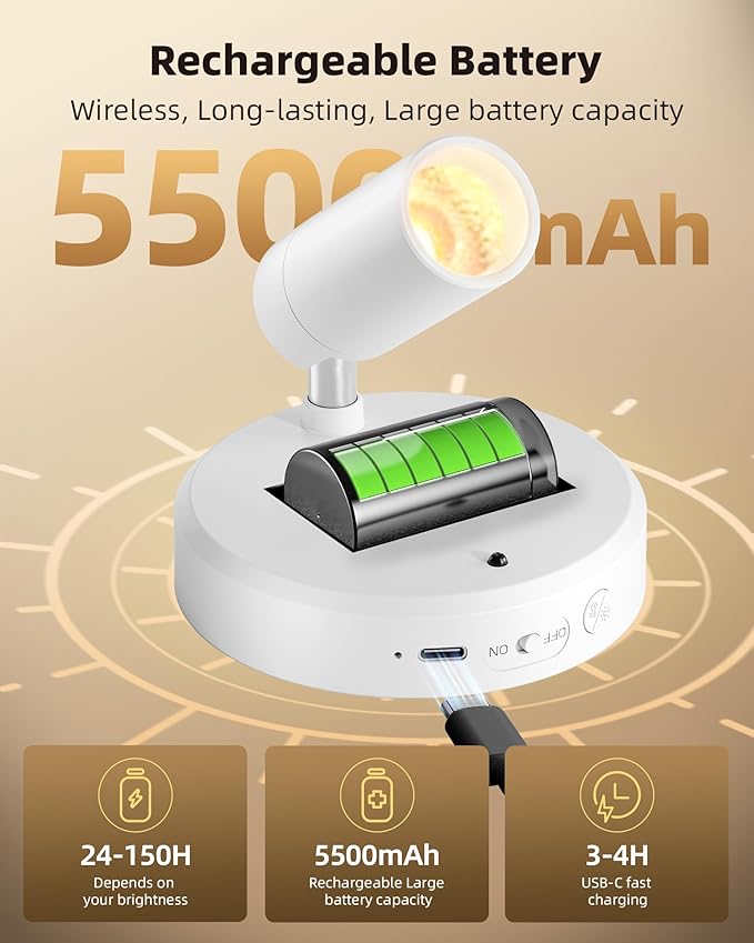 EZVALO Battery Powered LED Spotlight Indoor, Wireless Picture Lights with Remote,5500mAh Rechargeable Mini Display Light, Uplighting Indoor for Artwork Tree Painting Portrait (white-1Pack)