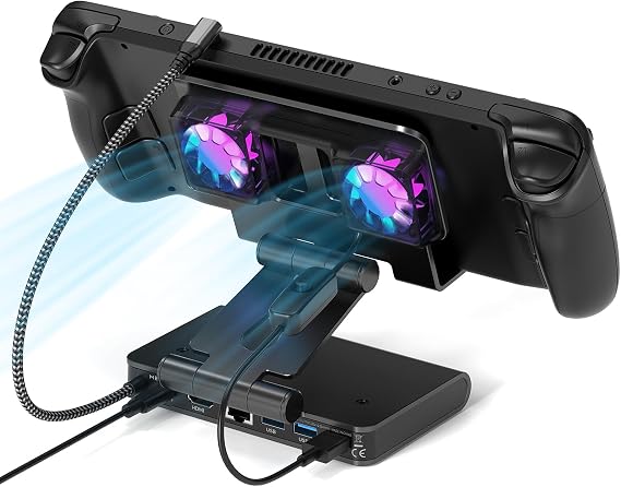 Adjustable Stand Steam Deck Docking Station with RGB Light Cooling Fan