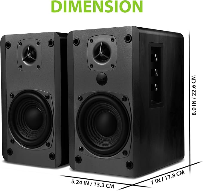 SINGING WOOD BT27 Active Powered Bluetooth Bookshelf Speakers - 60W RMS Studio Monitor Speakers for PC, TV, Turntable - High Fidelity Wooden Enclosure with Remote Control - Black